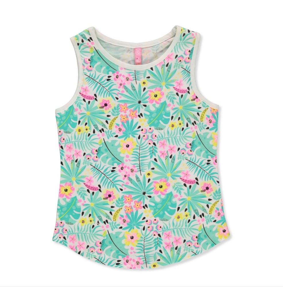 3-Pack ¹Dreamstar Girls'  Flower Tank Tops - gray yellow green - Picture 3 of 4